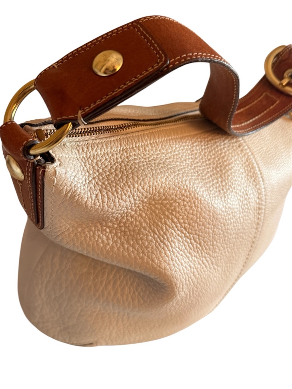 COACH Pebble Leather Hobo Bag in Cream/white with Brown Strap - Picture 7 of 10